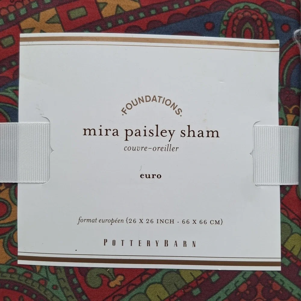 Pottery Barn Mira Paisley‎ Euro Sham Set of 2 Red Green Gold 26x26 Cotton NIP